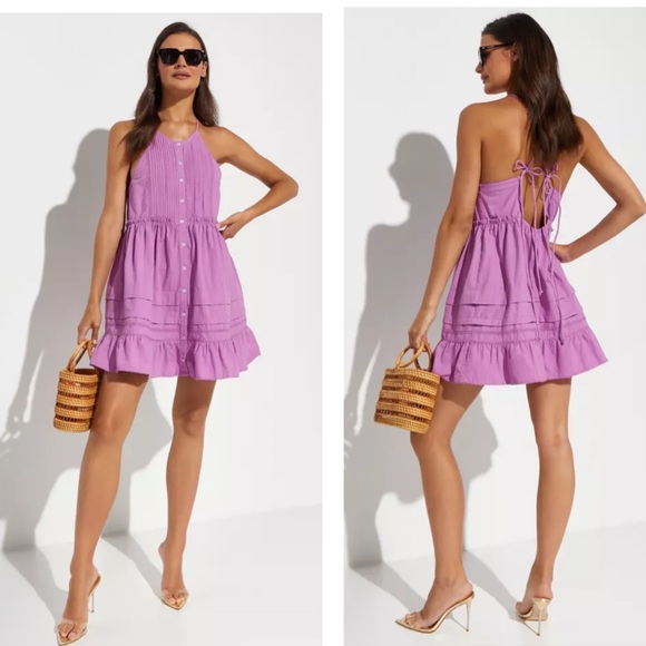 Free People Dresses & Skirts - 112. Free People Desert Days Halter Neck Pintuck Sleeveless Button Front Dress M